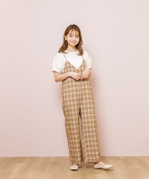 flower(フラワー)の「マニッシュチェックロンパース(サロペット/オーバーオール・レディース・ベージュ/ブラウン・FREE)」の22枚目の写真