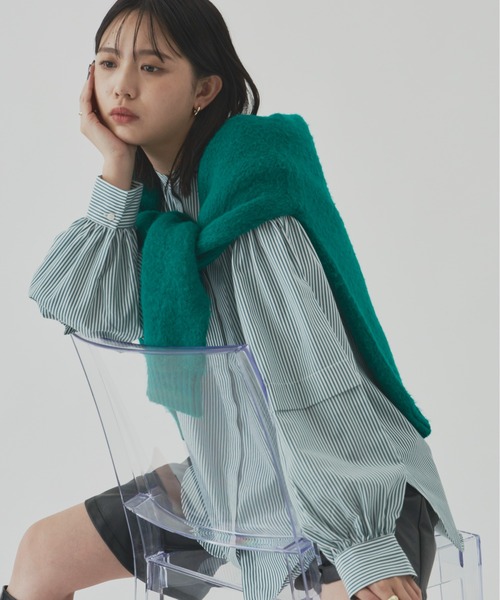 Aunt Marie's（アントマリーズ）の「バンドカラーランタンスリーブブラウス（シャツ/ブラウス・レディース・ブラック/グリーン/ホワイト/ブルー・FREE）」の3枚目の写真