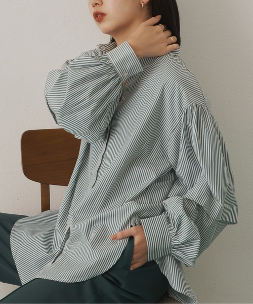 Aunt Marie's（アントマリーズ）の「バンドカラーランタンスリーブブラウス（シャツ/ブラウス・レディース・ブラック/グリーン/ホワイト/ブルー・FREE）」の14枚目の写真