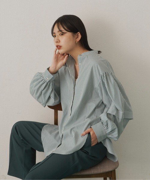 Aunt Marie's（アントマリーズ）の「バンドカラーランタンスリーブブラウス（シャツ/ブラウス・レディース・ブラック/グリーン/ホワイト/ブルー・FREE）」の15枚目の写真