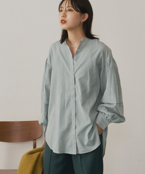 Aunt Marie's（アントマリーズ）の「バンドカラーランタンスリーブブラウス（シャツ/ブラウス・レディース・ブラック/グリーン/ホワイト/ブルー・FREE）」の7枚目の写真