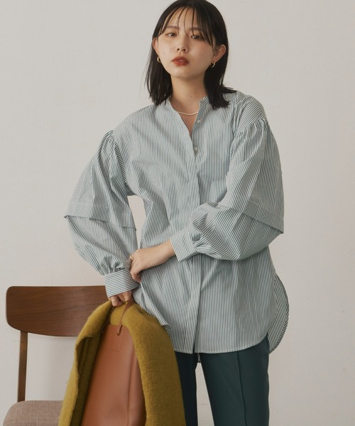 Aunt Marie's（アントマリーズ）の「バンドカラーランタンスリーブブラウス（シャツ/ブラウス・レディース・ブラック/グリーン/ホワイト/ブルー・FREE）」の9枚目の写真