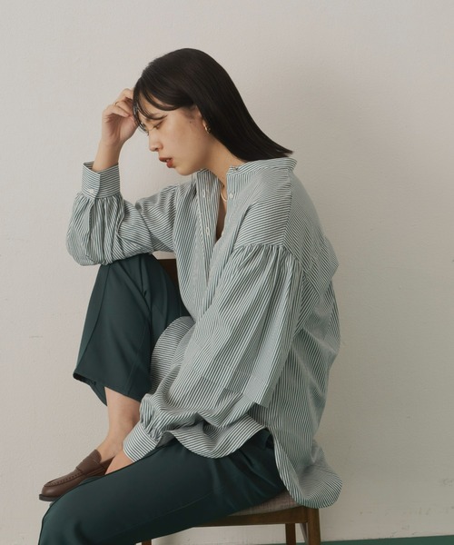 Aunt Marie's（アントマリーズ）の「バンドカラーランタンスリーブブラウス（シャツ/ブラウス・レディース・ブラック/グリーン/ホワイト/ブルー・FREE）」の6枚目の写真