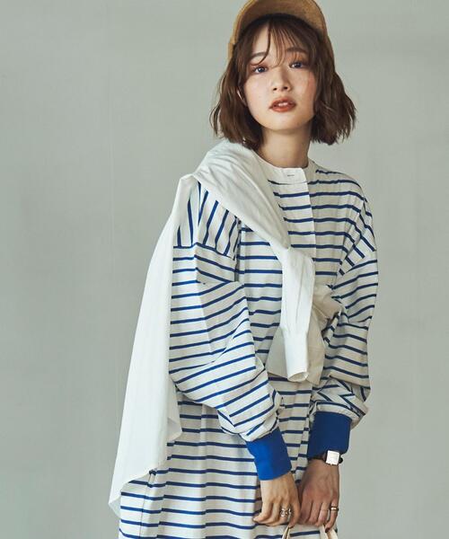 coen(コーエン)の「ボーダーバンドカラーラガーワンピース(ワンピース・レディース・ライトグレー/ブラウン/コバルトブルー・MEDIUM/LARGE)」の12枚目の写真