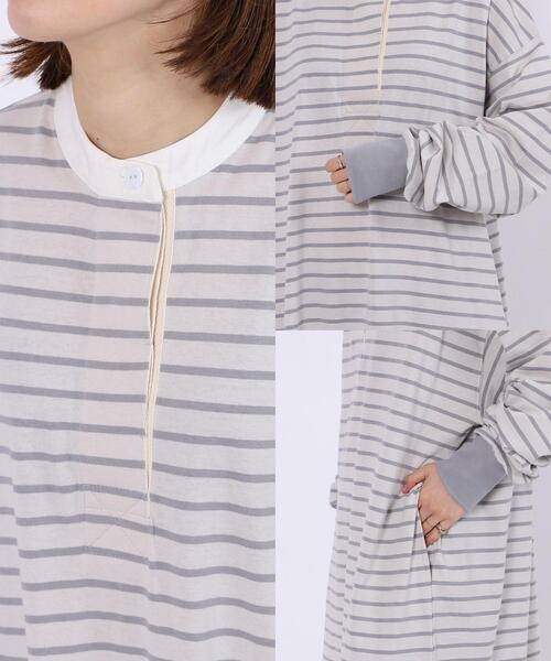 coen(コーエン)の「ボーダーバンドカラーラガーワンピース(ワンピース・レディース・ライトグレー/ブラウン/コバルトブルー・MEDIUM/LARGE)」の4枚目の写真