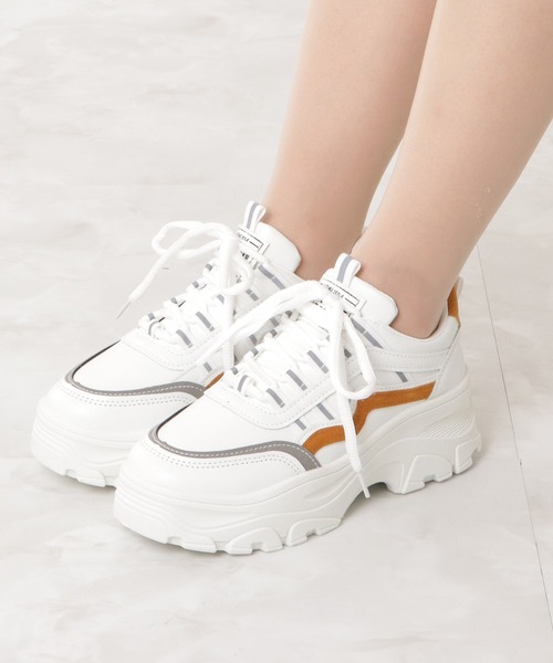 Lace Ladies（レースレディース）の「ダッドスニーカー 厚底 レースアップ（スニーカー・レディース・ピンク/イエロー/ブルー・22.5/24/23.5/25/23/24.5）」の4枚目の写真