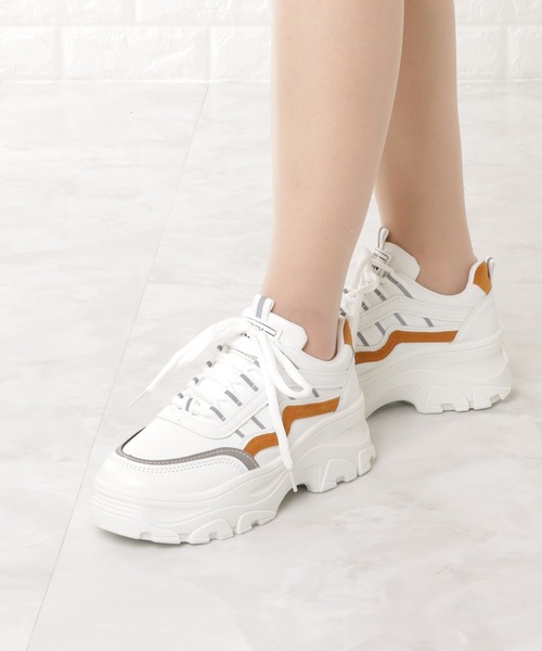 Lace Ladies（レースレディース）の「ダッドスニーカー 厚底 レースアップ（スニーカー・レディース・ピンク/イエロー/ブルー・22.5/24/23.5/25/23/24.5）」の5枚目の写真