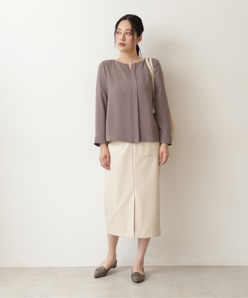 NATURAL BEAUTY BASIC（ナチュラルビューティーベーシック）の「ライトダブルクロスブラウス（シャツ/ブラウス・レディース・グレイッシュベージュ/オフホワイト/ブラウン・LARGE/SMALL/MEDIUM）」の21枚目の写真