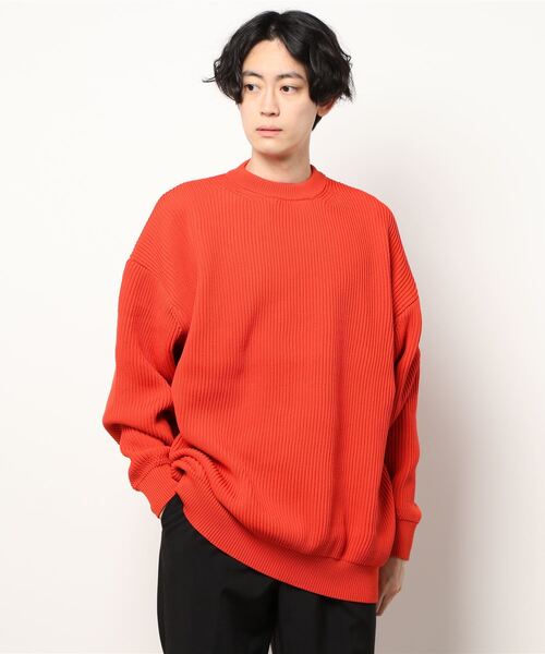 FREAK'S STORE（フリークスストア）の「【リサイクルポリエステル使用】畔編み クルーネックニット（ニット/セーター・メンズ・ホワイト/ブラック/ベージュ/ネイビー/ピンク/イエロー/ブルー/モスグリーン/オレンジ・SMALL/MEDIUM/LARGE）」の9枚目の写真