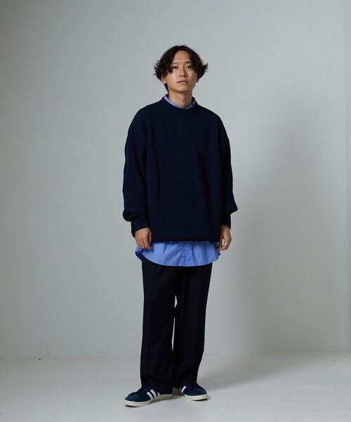 FREAK'S STORE（フリークスストア）の「【リサイクルポリエステル使用】畔編み クルーネックニット（ニット/セーター・メンズ・ホワイト/ブラック/ベージュ/ネイビー/ピンク/イエロー/ブルー/モスグリーン/オレンジ・SMALL/MEDIUM/LARGE）」の18枚目の写真