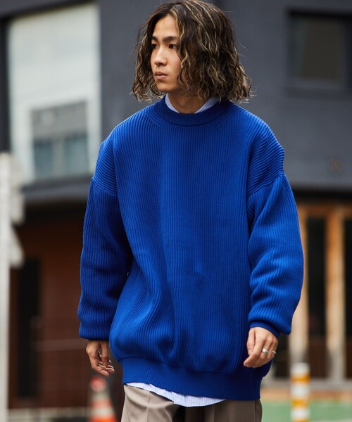 FREAK'S STORE（フリークスストア）の「【リサイクルポリエステル使用】畔編み クルーネックニット（ニット/セーター・メンズ・ホワイト/ブラック/ベージュ/ネイビー/ピンク/イエロー/ブルー/モスグリーン/オレンジ・SMALL/MEDIUM/LARGE）」の7枚目の写真