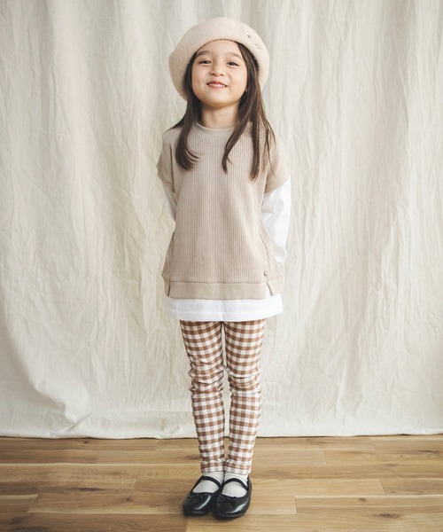 BRANSHES(ブランシェス)の「ベスト重ね着風デザイン長袖Tシャツ(Tシャツ/カットソー・キッズ・ベージュ/ラベンダー・90cm/110cm/100cm/120cm/130cm/140cm/150cm)」の3枚目の写真