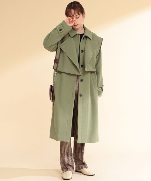 Ray BEAMS（レイビームス）の「Ray BEAMS / レイヤード ショルダー コート（ステンカラーコート・レディース・ミント/モカ・ONE SIZE）」の12枚目の写真