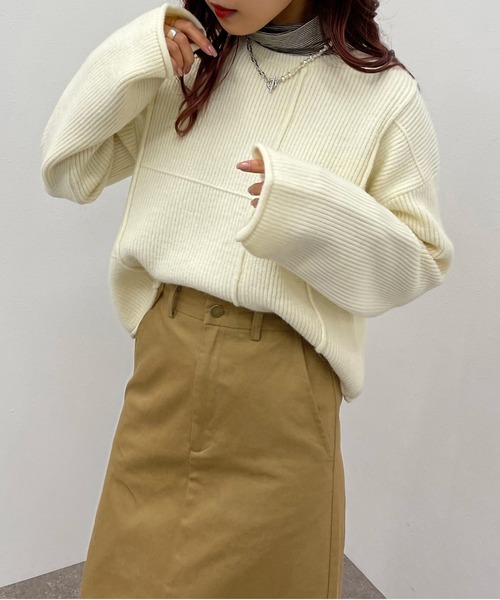 apres jour mignon（アプレジュールミニョン）の「切替デザインニット【ZOZOTOWN限定アイテム】（ニット/セーター・レディース・カーキ/オレンジ/アイボリー・フリー/X-LARGE）」の2枚目の写真