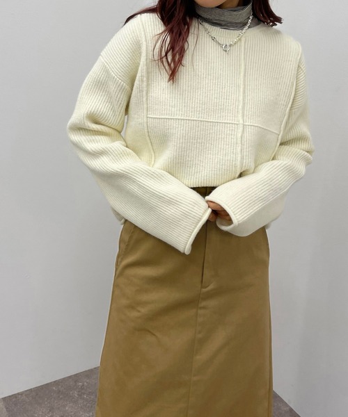 apres jour mignon（アプレジュールミニョン）の「切替デザインニット【ZOZOTOWN限定アイテム】（ニット/セーター・レディース・カーキ/オレンジ/アイボリー・フリー/X-LARGE）」の4枚目の写真