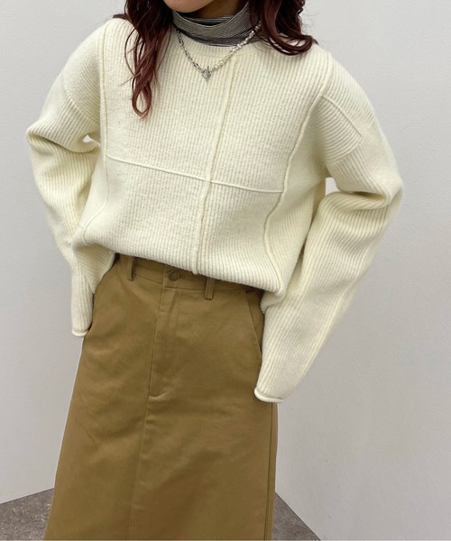 apres jour mignon（アプレジュールミニョン）の「切替デザインニット【ZOZOTOWN限定アイテム】（ニット/セーター・レディース・カーキ/オレンジ/アイボリー・フリー/X-LARGE）」の5枚目の写真