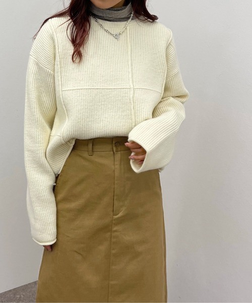 apres jour mignon（アプレジュールミニョン）の「切替デザインニット【ZOZOTOWN限定アイテム】（ニット/セーター・レディース・カーキ/オレンジ/アイボリー・フリー/X-LARGE）」の6枚目の写真