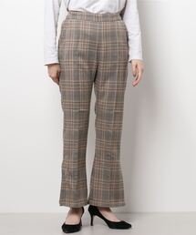 先染めチェックセミフレアパンツ