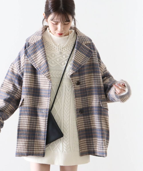 Cheek(チーク)の「チェックジャケットコート(チェスターコート・レディース・アイボリー/ブラック・MEDIUM)」の2枚目の写真