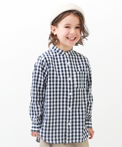 devirock(デビロック)の「スタンドカラーロング丈シャツ(シャツ/ブラウス・キッズ・ホワイト/ネイビー/グレー・110cm/120cm/130cm/140cm/150cm/160cm/100cm)」の1枚目の写真