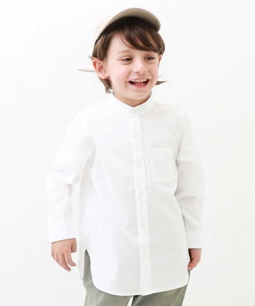 devirock(デビロック)の「スタンドカラーロング丈シャツ(シャツ/ブラウス・キッズ・ホワイト/ネイビー/グレー・110cm/120cm/130cm/140cm/150cm/160cm/100cm)」の2枚目の写真