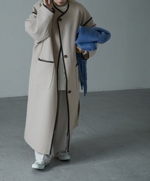 パイピング ノーカラー ロングコート
