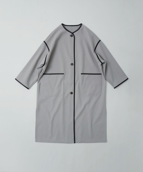 etoll.（エトル）の「パイピング ノーカラー ロングコート（ノーカラーコート・レディース・アイボリー/グレー/モカ/ブラック・M）」の11枚目の写真