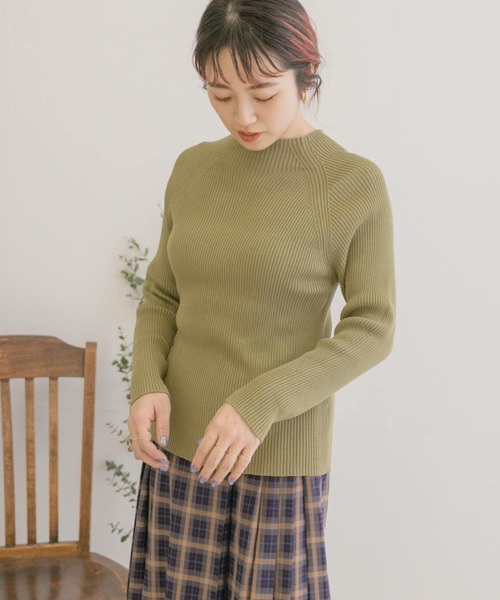 ITEMS URBANRESEARCH(アイテムズ アーバンリサーチ)の「ホソリブハイネックニット(ニット/セーター・レディース・ブラック/グリーン/アイボリー/ライトブラウン・FREE)」の1枚目の写真