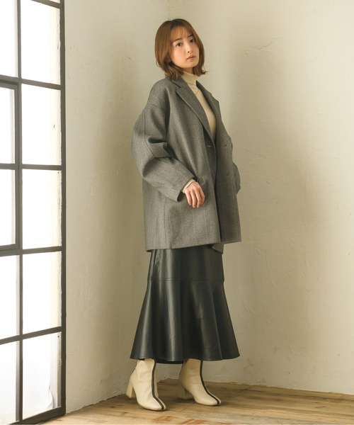 RETRO GIRL（レトロガール）の「フェイクウールテーラードジャケット（チェスターコート・レディース・オフホワイト/レッド/ブラック系その他/ブラウン系その他・FREE）」の12枚目の写真