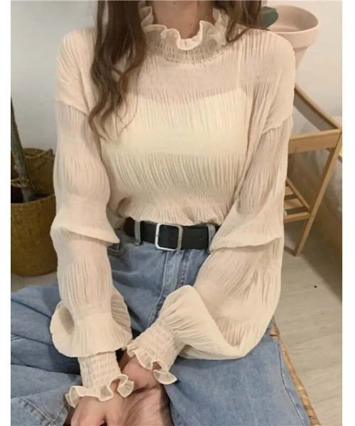 HARLEM ROUNGE(ハーレムラウンジ)の「シャーリングシアートップス(シャツ/ブラウス・レディース・ホワイト/ブラック/クリーム・FREE)」の3枚目の写真