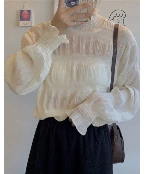 HARLEM ROUNGE(ハーレムラウンジ)の「シャーリングシアートップス(シャツ/ブラウス・レディース・ホワイト/ブラック/クリーム・FREE)」の11枚目の写真