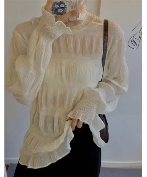 HARLEM ROUNGE(ハーレムラウンジ)の「シャーリングシアートップス(シャツ/ブラウス・レディース・ホワイト/ブラック/クリーム・FREE)」の15枚目の写真