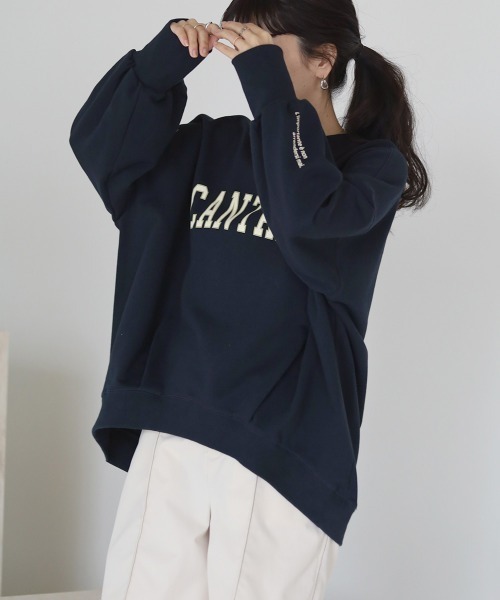 Bab（バブ）の「カレッジロゴビックシルエットスウェット（スウェット・レディース・ネイビー/ピンク/杢グレー・M）」の4枚目の写真