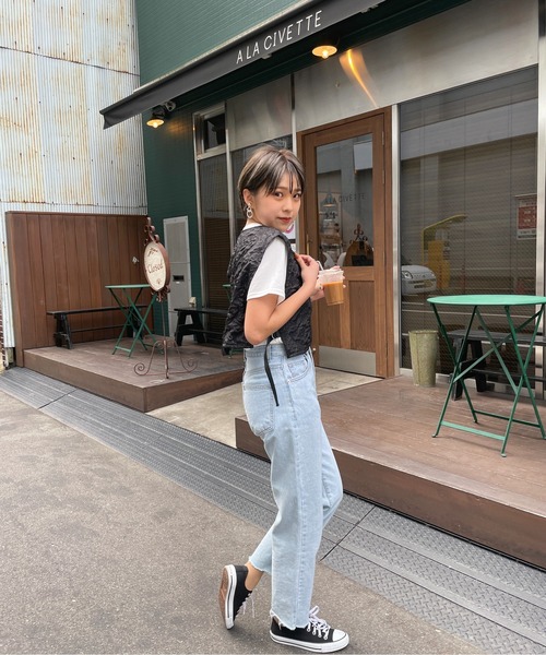 StyleSea(スタイルシー)の「ふくれジャガードショートジレ&Tシャツセット(ベスト・レディース・ブラック/オフホワイト/ピンクベージュ/ライトベージュ・MEDIUM)」の20枚目の写真