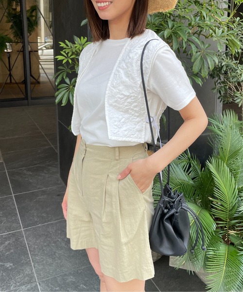 StyleSea(スタイルシー)の「ふくれジャガードショートジレ&Tシャツセット(ベスト・レディース・ブラック/オフホワイト/ピンクベージュ/ライトベージュ・MEDIUM)」の9枚目の写真