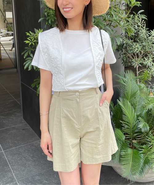 StyleSea(スタイルシー)の「ふくれジャガードショートジレ&Tシャツセット(ベスト・レディース・ブラック/オフホワイト/ピンクベージュ/ライトベージュ・MEDIUM)」の5枚目の写真