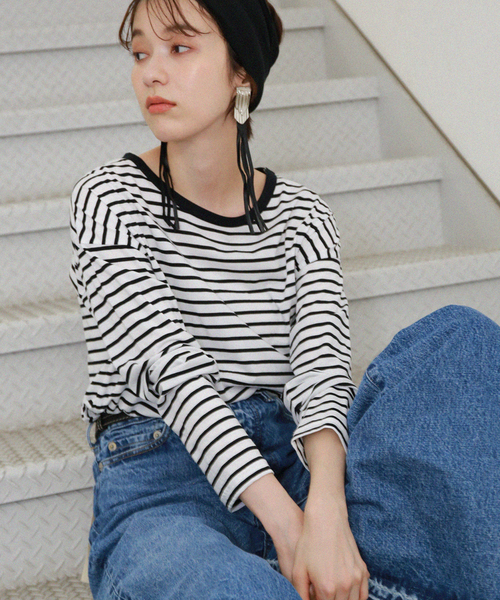 journal standard L'essage(ジャーナルスタンダードレサージュ)の「110/2ボーダープルオーバー(Tシャツ/カットソー・レディース・ブラック系その他/ブラック・FREE)」の1枚目の写真