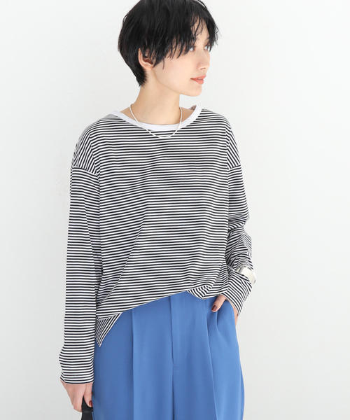 journal standard L'essage(ジャーナルスタンダードレサージュ)の「110/2ボーダープルオーバー(Tシャツ/カットソー・レディース・ブラック系その他/ブラック・FREE)」の2枚目の写真