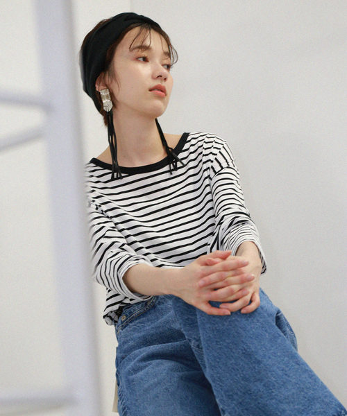 journal standard L'essage(ジャーナルスタンダードレサージュ)の「110/2ボーダープルオーバー(Tシャツ/カットソー・レディース・ブラック系その他/ブラック・FREE)」の6枚目の写真