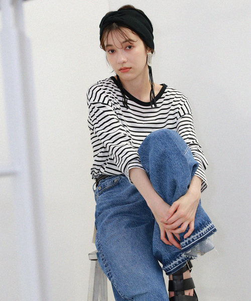 journal standard L'essage(ジャーナルスタンダードレサージュ)の「110/2ボーダープルオーバー(Tシャツ/カットソー・レディース・ブラック系その他/ブラック・FREE)」の7枚目の写真