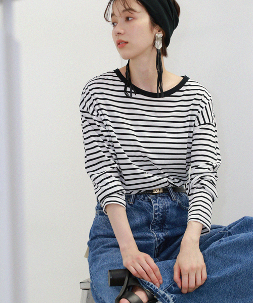 journal standard L'essage(ジャーナルスタンダードレサージュ)の「110/2ボーダープルオーバー(Tシャツ/カットソー・レディース・ブラック系その他/ブラック・FREE)」の8枚目の写真