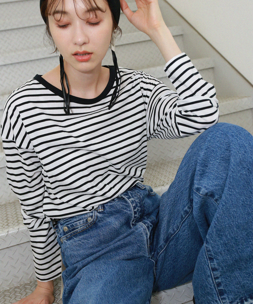 journal standard L'essage(ジャーナルスタンダードレサージュ)の「110/2ボーダープルオーバー(Tシャツ/カットソー・レディース・ブラック系その他/ブラック・FREE)」の9枚目の写真