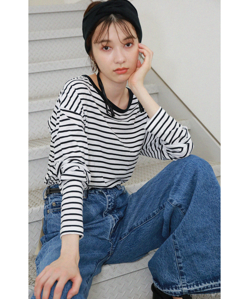journal standard L'essage(ジャーナルスタンダードレサージュ)の「110/2ボーダープルオーバー(Tシャツ/カットソー・レディース・ブラック系その他/ブラック・FREE)」の10枚目の写真