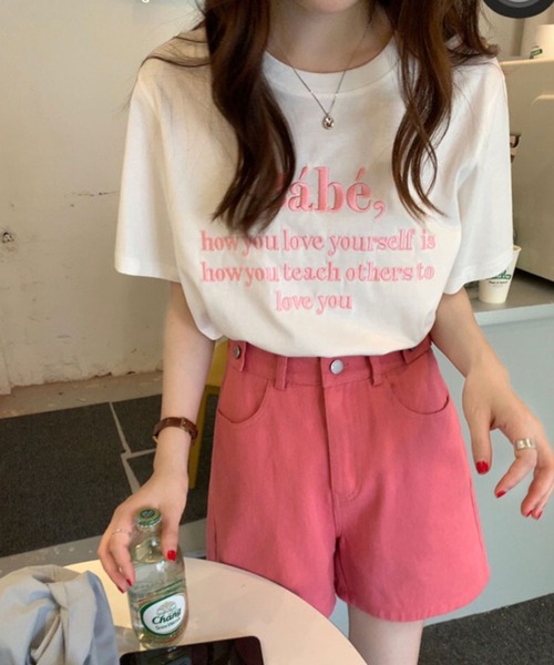 LAC-VERT(ラック・ヴェール)の「【累計販売枚数1万枚突破】Bebe刺繍カラーロゴTシャツ(Tシャツ/カットソー・レディース・ブラック/ネイビー/アイボリー/グレー/ピンク/ホワイト/ブルー/イエロー・FREE)」の11枚目の写真