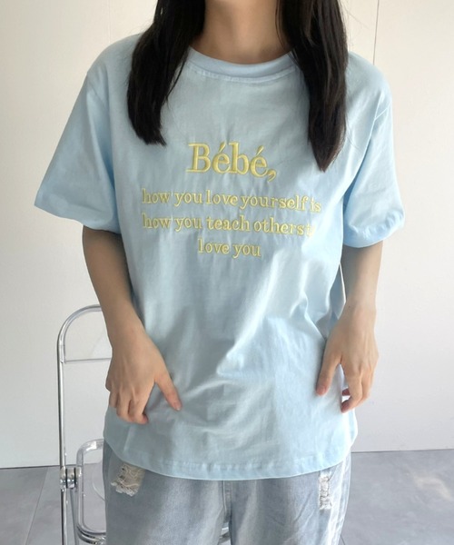 LAC-VERT(ラック・ヴェール)の「【累計販売枚数1万枚突破】Bebe刺繍カラーロゴTシャツ(Tシャツ/カットソー・レディース・ブラック/ネイビー/アイボリー/グレー/ピンク/ホワイト/ブルー/イエロー・FREE)」の19枚目の写真