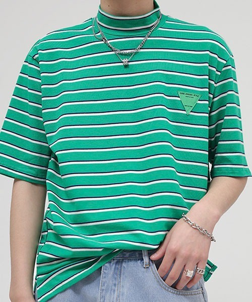 WESTBOY(ウエストボーイ)の「マルチボーダー ロゴ ビッグシルエットモックネックTシャツ WO22S2TP02 【WB ORIGINALS】(Tシャツ/カットソー・メンズ・グリーン/ブラック・M/XL/L)」の5枚目の写真