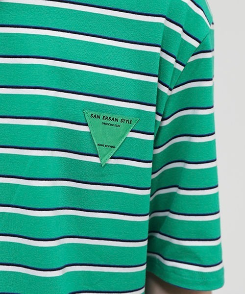 WESTBOY(ウエストボーイ)の「マルチボーダー ロゴ ビッグシルエットモックネックTシャツ WO22S2TP02 【WB ORIGINALS】(Tシャツ/カットソー・メンズ・グリーン/ブラック・M/XL/L)」の6枚目の写真