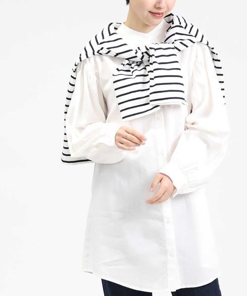 HONEYSUCKLE ROSE（ハニーサックルローズ）の「【HONEYSUCKLE ROSE】袖ボリュームチュニック（シャツ/ブラウス・レディース・ブルー/ブラック/オフホワイト・L/M）」の2枚目の写真