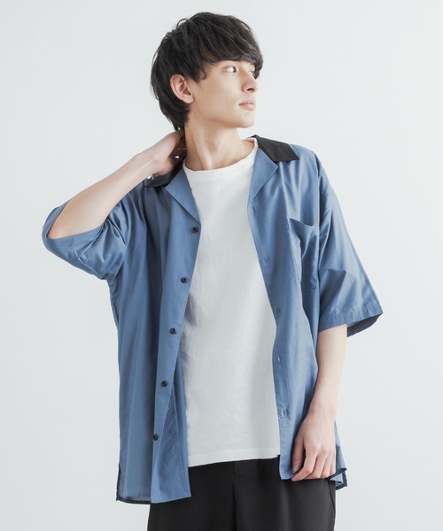 Rocky Monroe(ロッキーモンロー)の「クレリックオープンカラードレープ半袖シャツ(シャツ/ブラウス・メンズ・ホワイト/チャコールグレー/ブラック/サックスブルー/ブルーグリーン/グレイッシュベージュ・M/L)」の6枚目の写真