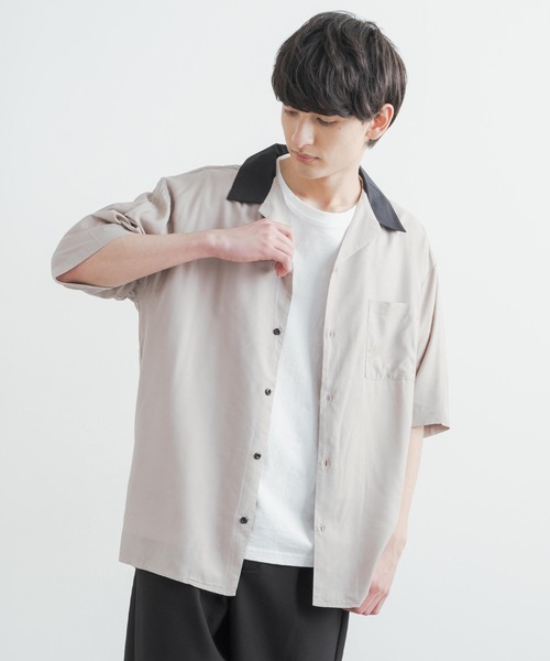 Rocky Monroe(ロッキーモンロー)の「クレリックオープンカラードレープ半袖シャツ(シャツ/ブラウス・メンズ・ホワイト/チャコールグレー/ブラック/サックスブルー/ブルーグリーン/グレイッシュベージュ・M/L)」の5枚目の写真